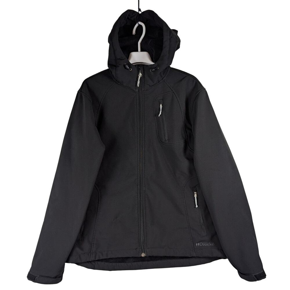 Double Diamond Jacket Black Full Zip Soft Shell Outdoor Women’s Size Medium USED